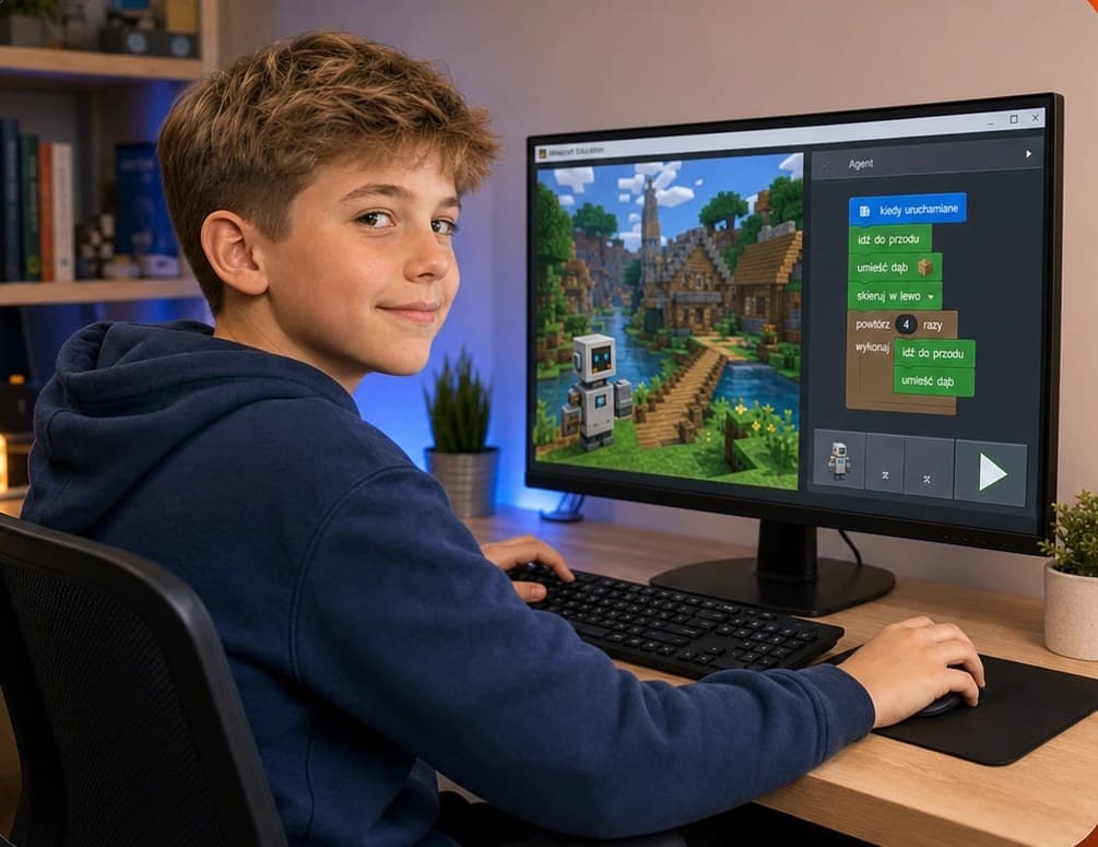Niño sonriente frente a un notebook tras una clase de programación